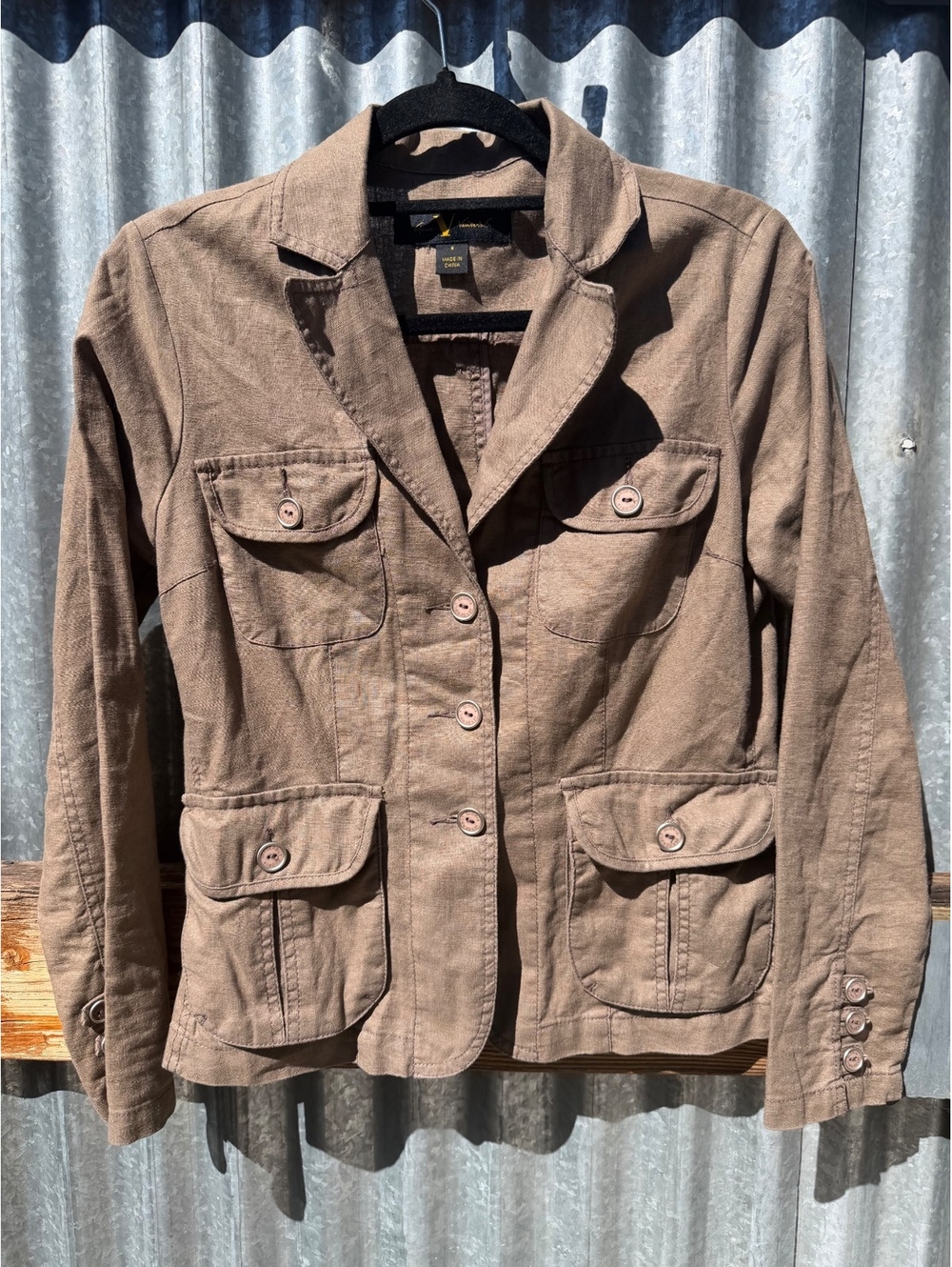 Gloria Vanderbilt Linen Blend Safari Jacket, Size Small